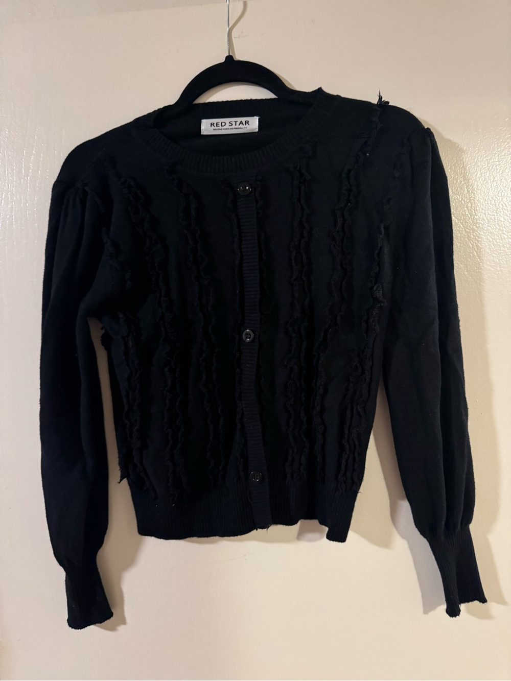 Women's Black Ruffle-Front Sweater